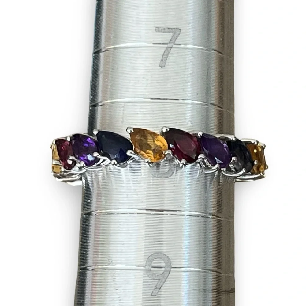 Sterling Silver Multi-Colored Pear-Shaped Stone Eternity Band Size 8
